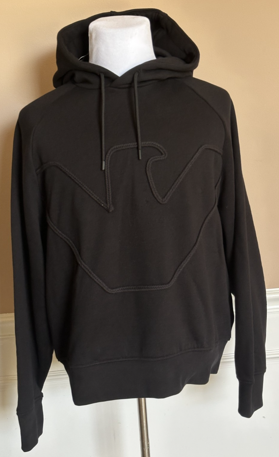 Emporio Armani Embroidered Men's Black Sweatshirt With Hoodie Xl 7v1me6 Nwt $325